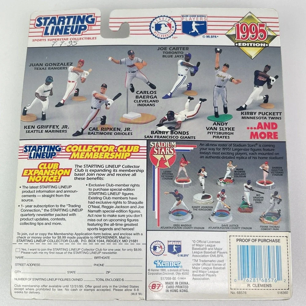 1995 Starting Lineup Roger Clemens Boston Red Sox SLU Kenner Sports Figure